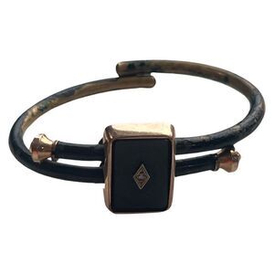 Antique 1879 Victorian Gold Filled Mourning Bracelet with Real Center Diamond